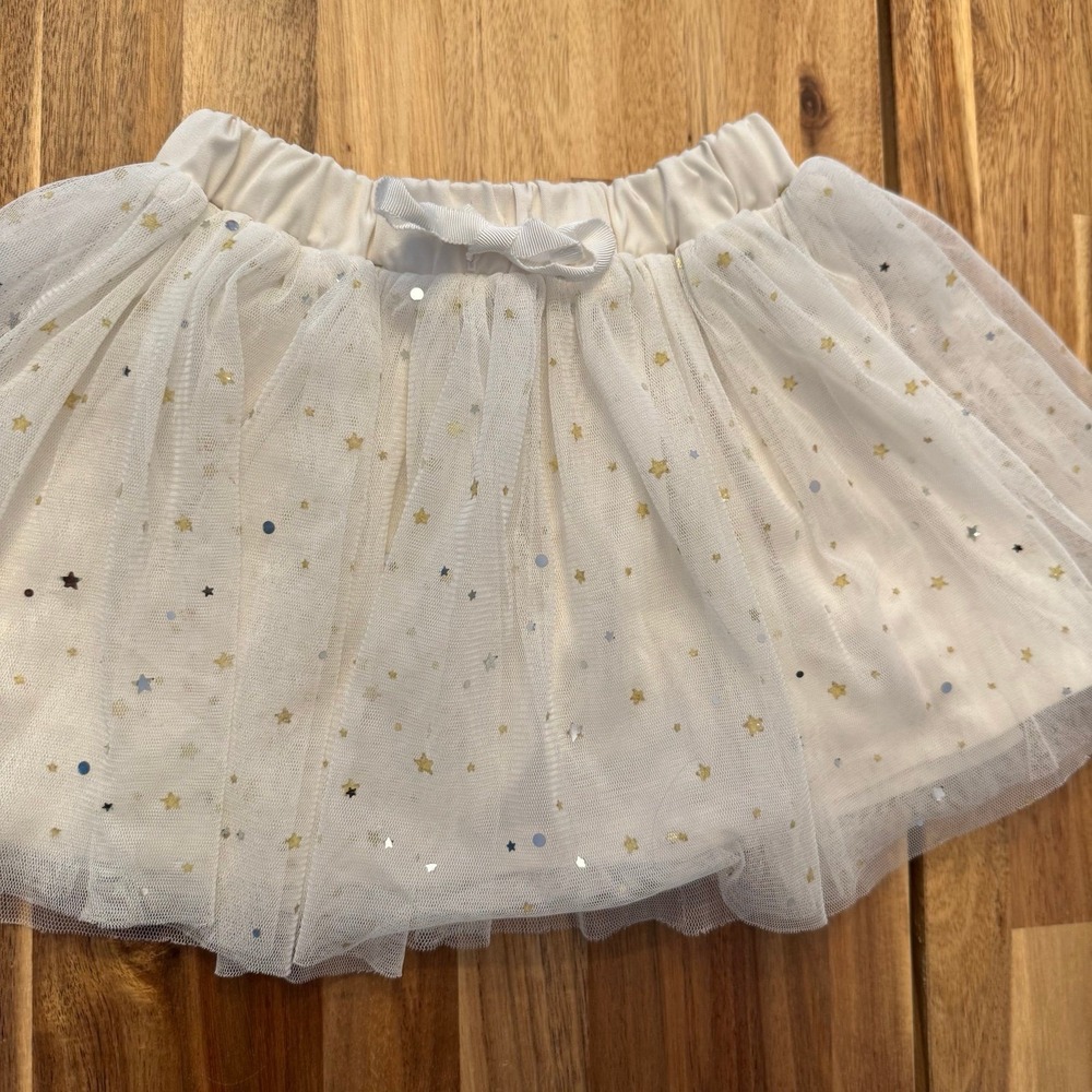 Rockets of Awesome Girls Cream Tulle Tutu Skirt Metallic‎ Star Print Size 2/3